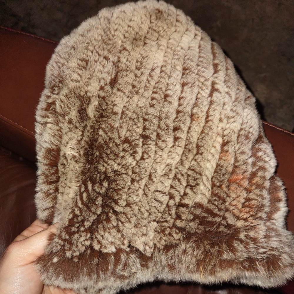 Real rex rabbit fur and chinchilla color of fawn and faux fur slouch beanie